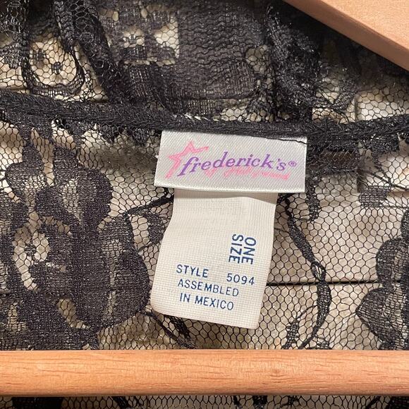 Vintage Frederick’s Hollywood Black Lace Ruffle Robe | OS Boudoir Kimono Y2K - Picture 7 of 8